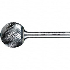 PFERD - 1" Cut Diam, 1/4" Shank Diam, Ball Head Double Cut Burr - Tungsten Carbide, 5/16" LOC, 2-1/16" OAL - Exact Tooling