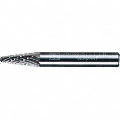 PFERD - 1/4" Cut Diam, 1/4" Shank Diam, 14° Taper Head Double Cut Burr - Tungsten Carbide, 5/8" LOC, 1-15/16" OAL - Exact Tooling