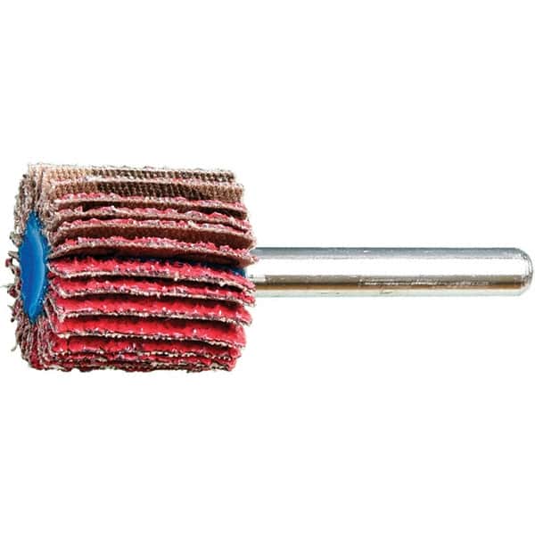 PFERD - 1" Diam x 1" Face Width, Ceramic Coated Mounted Flap Wheel - 1/4" Shank Mount, 40 Grit, 25,000 Max RPM - Exact Tooling