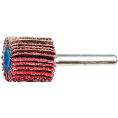 PFERD - 1" Diam x 1" Face Width, Ceramic Coated Mounted Flap Wheel - 1/4" Shank Mount, 40 Grit, 25,000 Max RPM - Exact Tooling