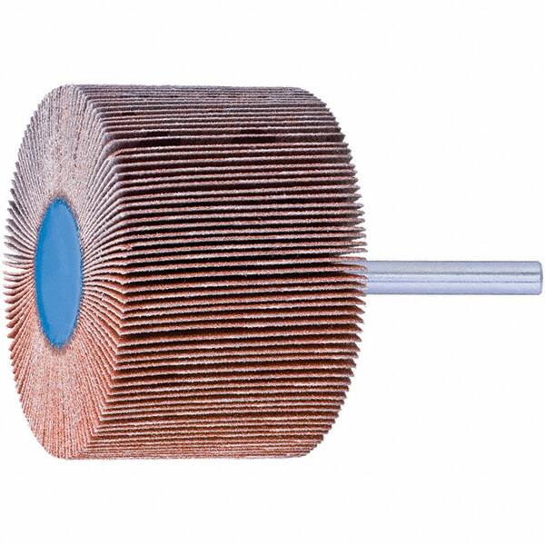 PFERD - 1" Diam x 1" Face Width, Ceramic Coated Mounted Flap Wheel - 1/4" Shank Mount, 120 Grit, 25,000 Max RPM - Exact Tooling