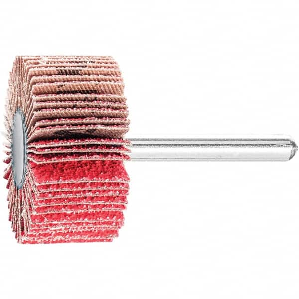 PFERD - 1-1/2" Diam x 1" Face Width, Ceramic Coated Mounted Flap Wheel - 1/4" Shank Mount, 60 Grit, 25,000 Max RPM - Exact Tooling