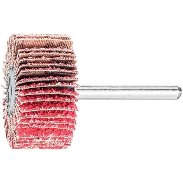 PFERD - 1-1/2" Diam x 1" Face Width, Ceramic Coated Mounted Flap Wheel - 1/4" Shank Mount, 40 Grit, 25,000 Max RPM - Exact Tooling