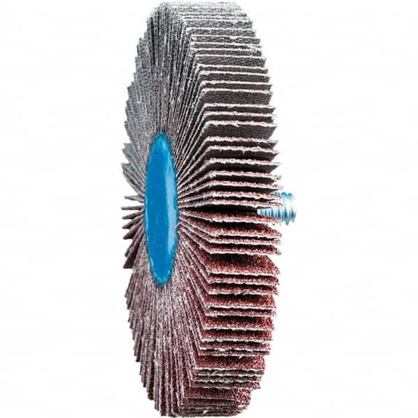 PFERD - 3" Diam x 1/2" Face Width, Aluminum Oxide Coated Mounted Flap Wheel - 1/4-20 Threaded Mount, 60 Grit, 20,000 Max RPM - Exact Tooling