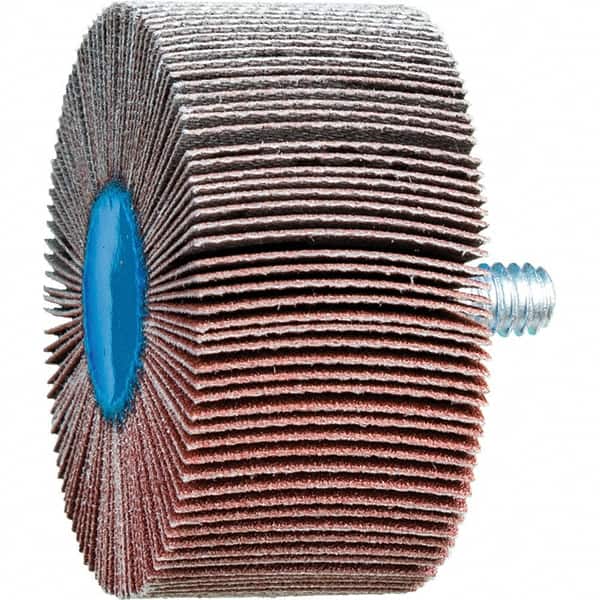PFERD - 2" Diam x 1" Face Width, Aluminum Oxide Coated Mounted Flap Wheel - 1/4-20 Threaded Mount, 180 Grit, 23,000 Max RPM - Exact Tooling