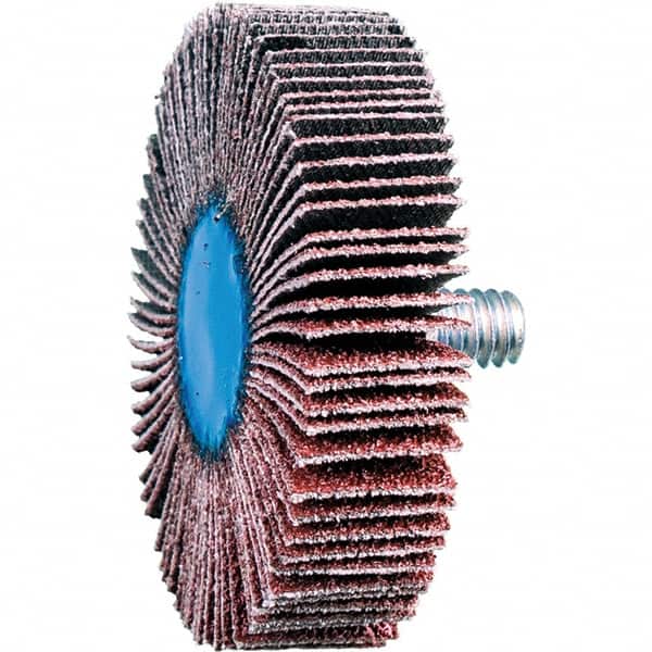 PFERD - 2" Diam x 1/2" Face Width, Aluminum Oxide Coated Mounted Flap Wheel - 1/4-20 Threaded Mount, 60 Grit, 23,000 Max RPM - Exact Tooling