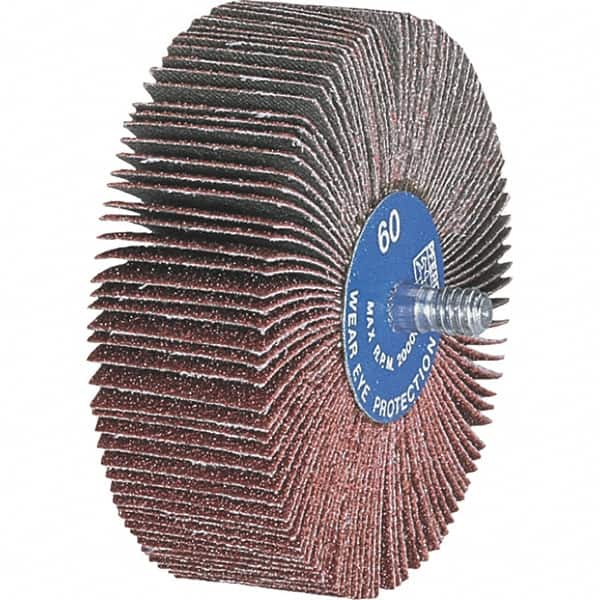 PFERD - 2-1/2" Diam x 1/2" Face Width, Aluminum Oxide Coated Mounted Flap Wheel - 1/4-20 Threaded Mount, 120 Grit, 23,000 Max RPM - Exact Tooling