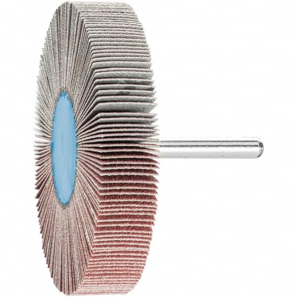 PFERD - 3" Diam x 1/2" Face Width, Aluminum Oxide Coated Mounted Flap Wheel - 1/4" Shank Mount, 120 Grit, 20,000 Max RPM - Exact Tooling
