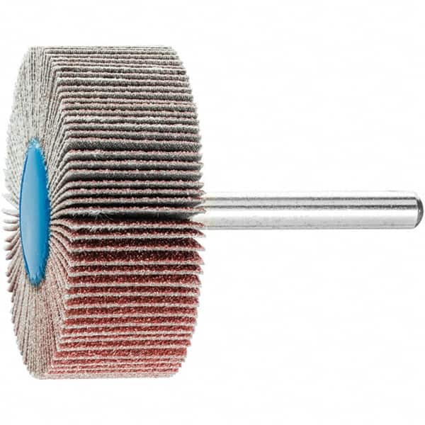 PFERD - 2" Diam x 3/4" Face Width, Aluminum Oxide Coated Mounted Flap Wheel - 1/4" Shank Mount, 80 Grit, 23,000 Max RPM - Exact Tooling