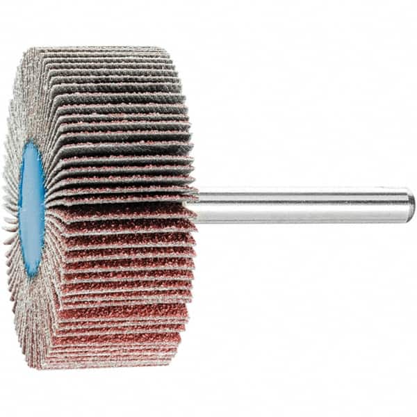 PFERD - 2" Diam x 3/4" Face Width, Aluminum Oxide Coated Mounted Flap Wheel - 1/4" Shank Mount, 60 Grit, 23,000 Max RPM - Exact Tooling