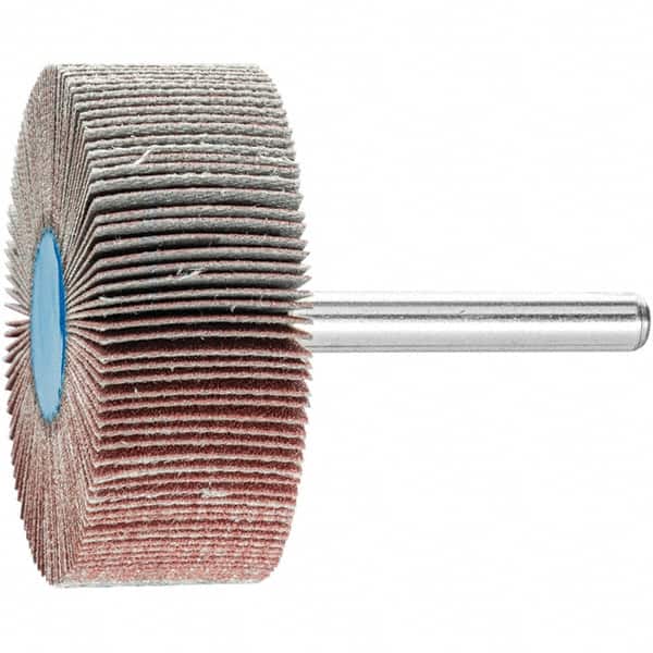 PFERD - 2" Diam x 3/4" Face Width, Aluminum Oxide Coated Mounted Flap Wheel - 1/4" Shank Mount, 180 Grit, 23,000 Max RPM - Exact Tooling