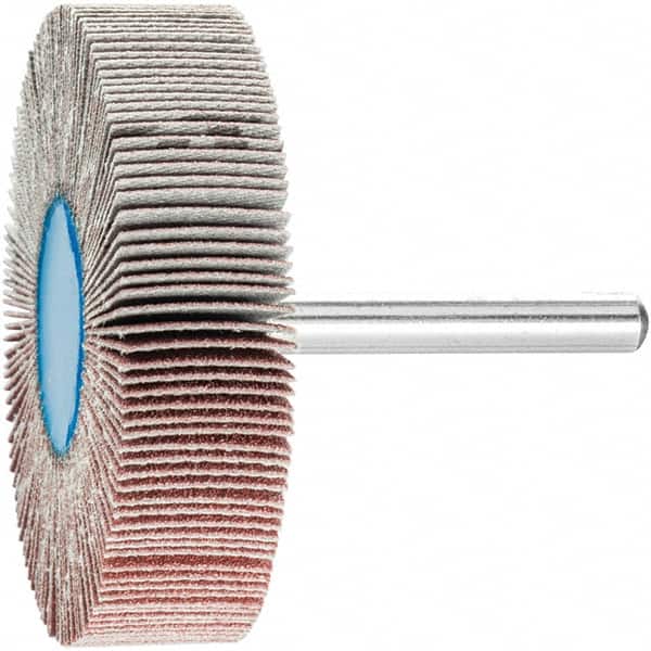 PFERD - 2-1/2" Diam x 1/2" Face Width, Aluminum Oxide Coated Mounted Flap Wheel - 1/4" Shank Mount, 120 Grit, 23,000 Max RPM - Exact Tooling