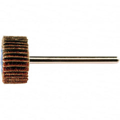 PFERD - 1" Diam x 1" Face Width, Aluminum Oxide Coated Mounted Flap Wheel - 1/8" Shank Mount, 120 Grit, 25,000 Max RPM - Exact Tooling