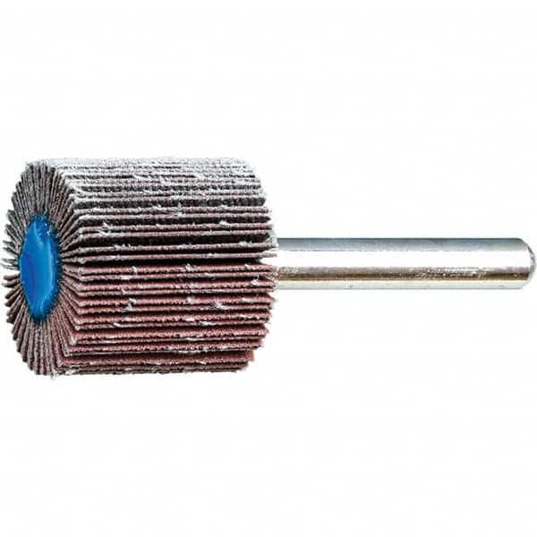 PFERD - 1" Diam x 1" Face Width, Aluminum Oxide Coated Mounted Flap Wheel - 1/4" Shank Mount, 320 Grit, 25,000 Max RPM - Exact Tooling