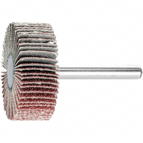 PFERD - 1-1/2" Diam x 1/2" Face Width, Aluminum Oxide Coated Mounted Flap Wheel - 1/4" Shank Mount, 60 Grit, 23,000 Max RPM - Exact Tooling