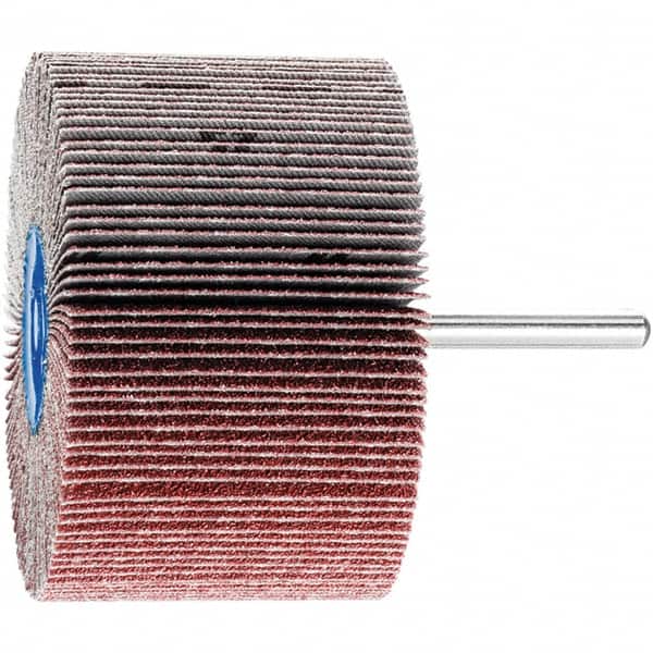 PFERD - 3" Diam x 2" Face Width, Aluminum Oxide Coated Mounted Flap Wheel - 1/4" Shank Mount, 60 Grit, 6,000 Max RPM - Exact Tooling