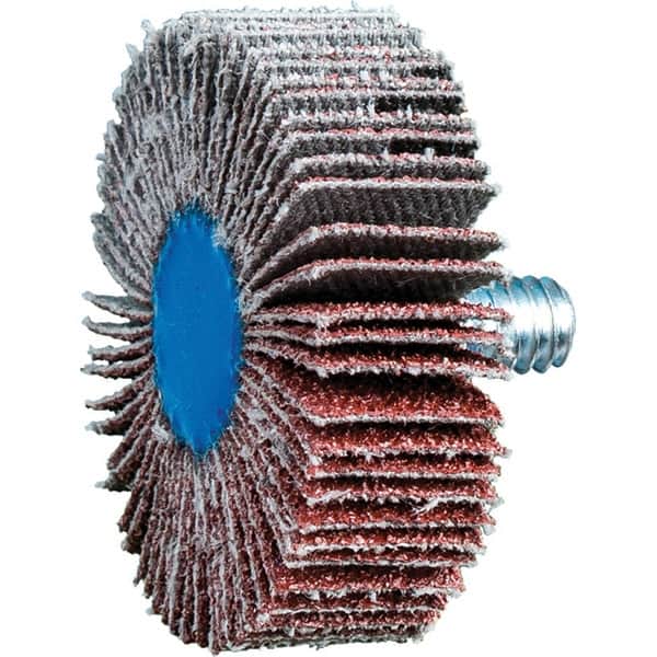 PFERD - 1-1/2" Diam x 1/2" Face Width, Aluminum Oxide Coated Mounted Flap Wheel - 1/4-20 Threaded Mount, 60 Grit, 23,000 Max RPM - Exact Tooling