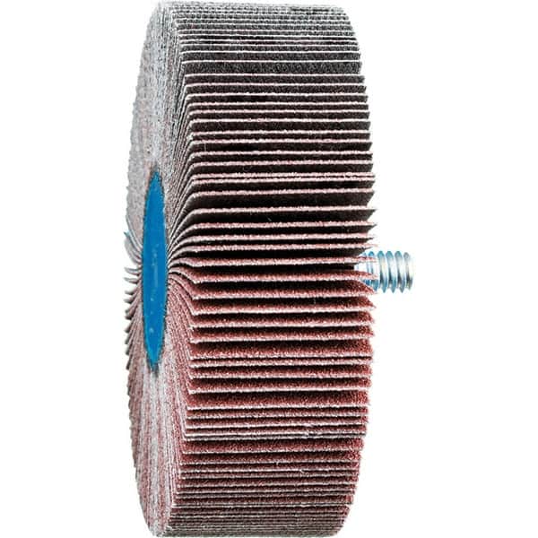 PFERD - 3" Diam x 1" Face Width, Aluminum Oxide Coated Mounted Flap Wheel - 1/4-20 Threaded Mount, 120 Grit, 20,000 Max RPM - Exact Tooling
