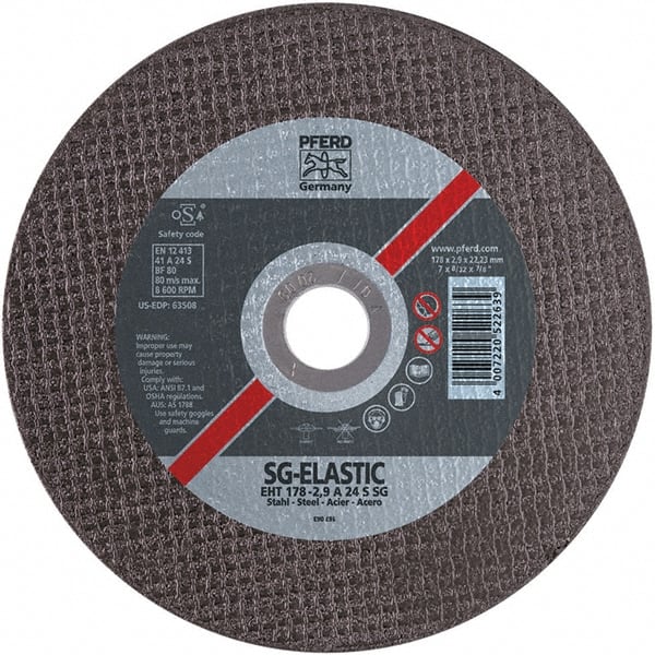 PFERD - 7" Aluminum Oxide Cutoff Wheel - 1/8" Thick, 7/8" Arbor, Use with Angle Grinders - Exact Tooling