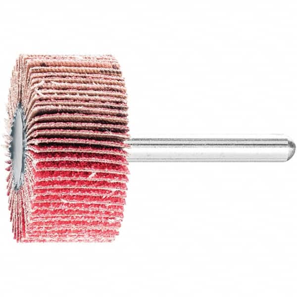 PFERD - 1-1/2" Diam x 1" Face Width, Ceramic Coated Mounted Flap Wheel - 1/4" Shank Mount, 80 Grit, 25,000 Max RPM - Exact Tooling