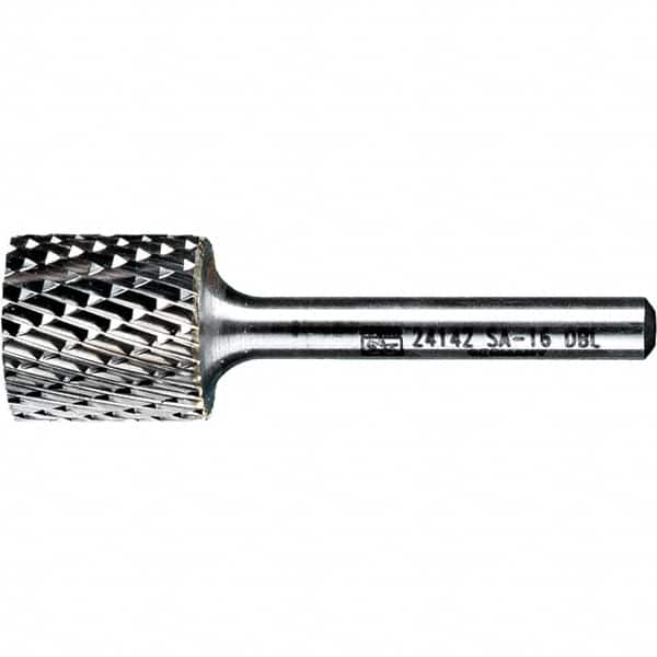 PFERD - 3/4" Cut Diam, 1/4" Shank Diam, Cylinder Head Double Cut Burr - Tungsten Carbide, 3/4" LOC, 2-1/2" OAL - Exact Tooling