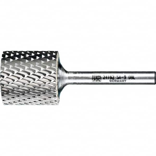 PFERD - 1" Cut Diam, 1/4" Shank Diam, Cylinder Head Double Cut Burr - Tungsten Carbide, 1" LOC, 2-3/4" OAL - Exact Tooling