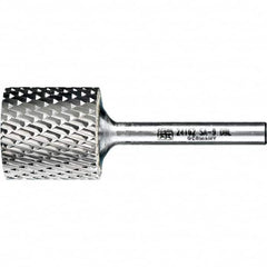 PFERD - 1" Cut Diam, 1/4" Shank Diam, Cylinder Head Double Cut Burr - Tungsten Carbide, 1" LOC, 2-3/4" OAL - Exact Tooling