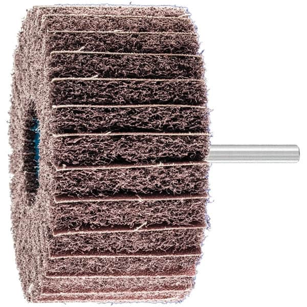 PFERD - 4" Diam x 2" Face Width, Aluminum Oxide Nonwoven Mounted Flap Wheel - 1/4" Shank Mount, 100 Grit, 6,000 Max RPM - Exact Tooling