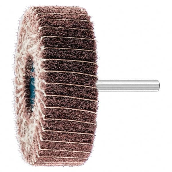 PFERD - 3" Diam x 1" Face Width, Aluminum Oxide Nonwoven Mounted Flap Wheel - 1/4" Shank Mount, 180 Grit, 7,500 Max RPM - Exact Tooling