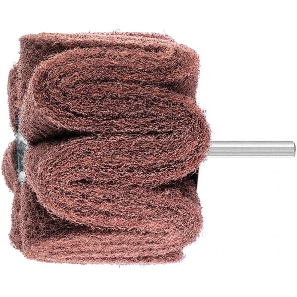 PFERD - 3" Diam x 2" Face Width, Aluminum Oxide Nonwoven Mounted Flap Wheel - 1/4" Shank Mount, 180 Grit, 7,500 Max RPM - Exact Tooling