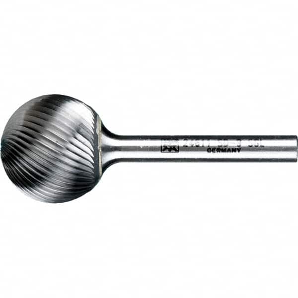 PFERD - 1" Cut Diam, 1/4" Shank Diam, Ball Head Single Cut Burr - Tungsten Carbide, 5/16" LOC, 2-1/16" OAL - Exact Tooling
