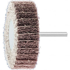 PFERD - 3" Diam x 1" Face Width, Aluminum Oxide Nonwoven Mounted Flap Wheel - 1/4" Shank Mount, 100 Grit, 7,500 Max RPM - Exact Tooling
