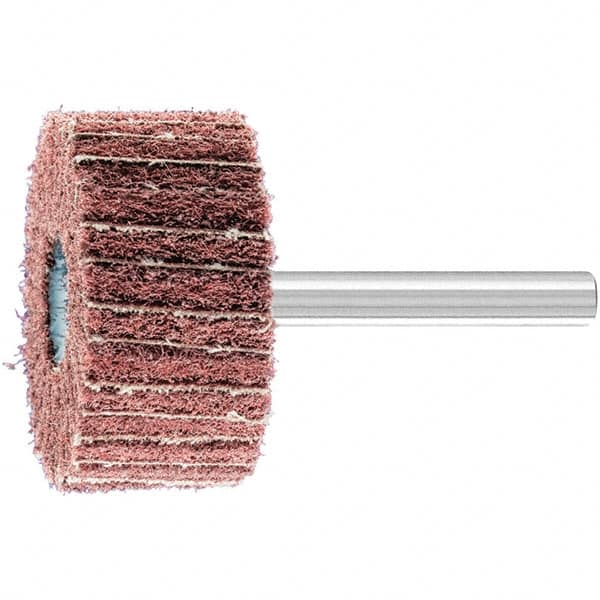 PFERD - 1-1/2" Diam x 3/4" Face Width, Aluminum Oxide Nonwoven Mounted Flap Wheel - 1/4" Shank Mount, 180 Grit, 15,000 Max RPM - Exact Tooling