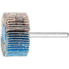 PFERD - 1-1/2" Diam x 1" Face Width, Aluminum Oxide Coated Mounted Flap Wheel - 1/4" Shank Mount, 60 Grit, 25,000 Max RPM - Exact Tooling