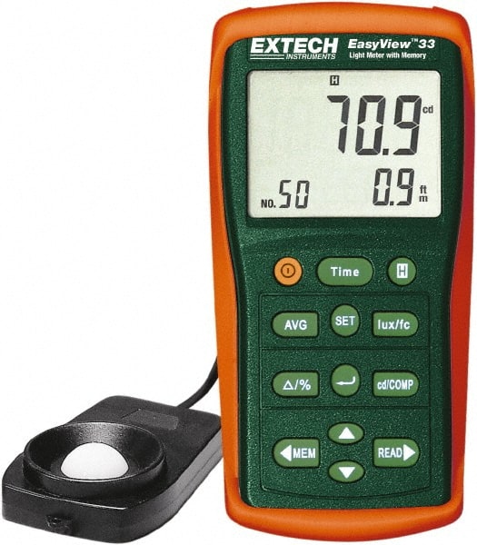 Extech - Light Meters Compatible Lighting: Fluorescent; Sodium; Mercury; Tungsten; Daylight Maximum Measurement (Lux): 1,000 - Exact Tooling