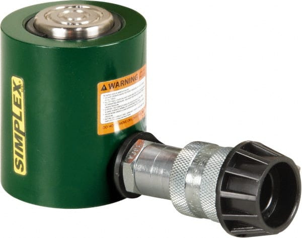 TK Simplex - 1-1/2" Stroke, 10 Ton Portable Hydraulic Low Profile Cylinder - 2.24 Sq In Effective Area, 3.4 Cu In Oil Capacity, 3.47 to 4.97" High, 1-1/2" Plunger Diam, 10,000 Max psi - Exact Tooling