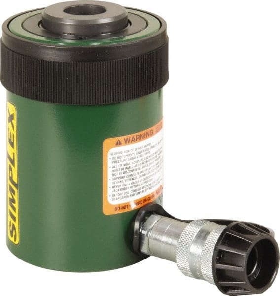 TK Simplex - 2" Stroke, 20 Ton Portable Hydraulic Hollow Hole Cylinder - 4.73 Sq In Effective Area, 9.46 Cu In Oil Capacity, 6.42 to 8.42" High, 2-1/8" Plunger Diam, 10,000 Max psi - Exact Tooling