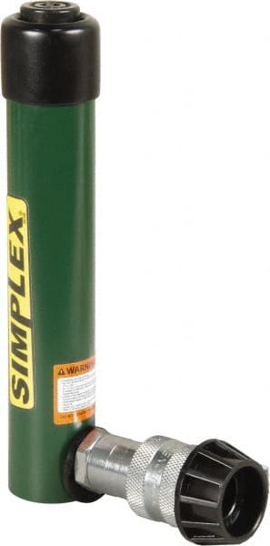 TK Simplex - 5-1/8" Stroke, 5 Ton Portable Hydraulic Single Acting Cylinder - 0.99 Sq In Effective Area, 4.97 Cu In Oil Capacity, 8.52 to 13.65" High, 1" Cyl Bore Diam, 1-1/8" Plunger Diam, 10,000 Max psi - Exact Tooling