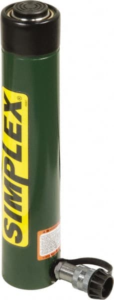 TK Simplex - 14-3/8" Stroke, 15 Ton Portable Hydraulic Single Acting Cylinder - 3.14 Sq In Effective Area, 44 Cu In Oil Capacity, 18.69 to 33.07" High, 1.63" Cyl Bore Diam, 2" Plunger Diam, 10,000 Max psi - Exact Tooling
