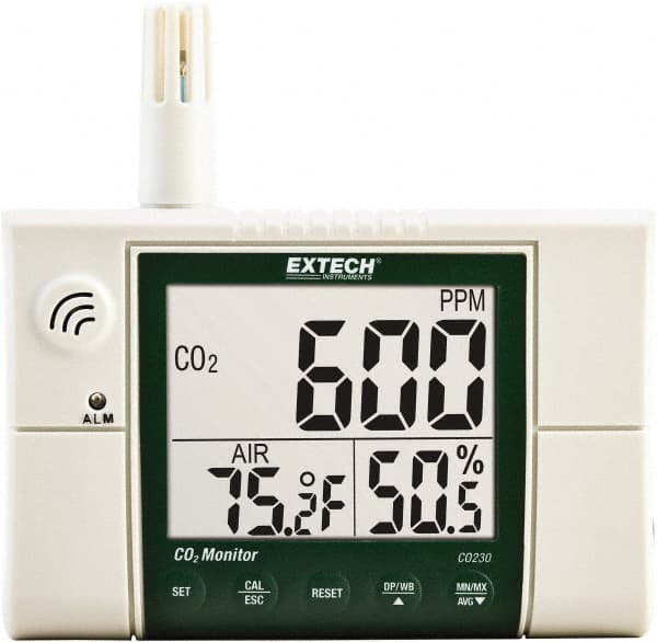 Extech - Visual, Audible Alarm, LCD Display, Indoor Air Quality Monitor - Monitors Carbon Dioxide - Exact Tooling