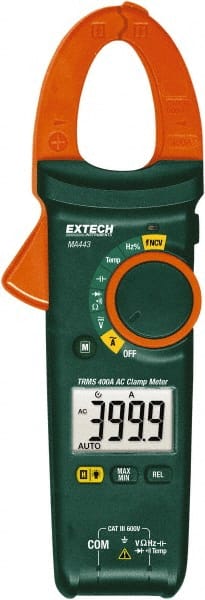 Extech - MA443, CAT III, Digital True RMS Auto Ranging Clamp Meter with 1.18" Clamp On Jaws - 600 VAC/VDC, 400 AC Amps, Measures Voltage, Capacitance, Continuity, Current, Frequency, Resistance, Temperature - Exact Tooling