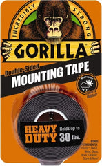 Gorilla Tape - 1" x 60" Acrylic Adhesive Double Sided Tape - 43 mil Thick, Black, Polyethylene Film Liner, Continuous Roll - Exact Tooling