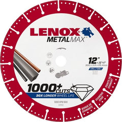 Lenox - 12" 25/30 Grit Diamond Cutoff Wheel - 0.126" Thick, 1" Arbor, 5,000 Max RPM, Use with Gas Powered Saws - Exact Tooling