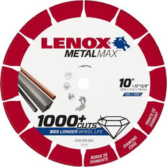 Lenox - 10" 25/30 Grit Diamond Cutoff Wheel - 0.114" Thick, 5/8" Arbor, 4,300 Max RPM, Use with Stationary Tools - Exact Tooling