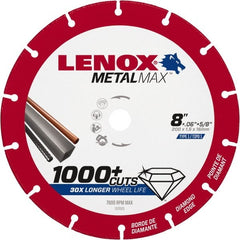Lenox - 8" 40/50 Grit Diamond Cutoff Wheel - 0.06" Thick, 5/8" Arbor, 7,600 Max RPM, Use with Circular Saws - Exact Tooling