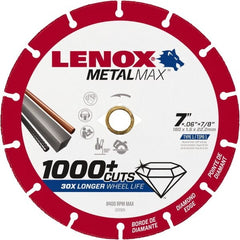 Lenox - 7" 40/50 Grit Diamond Cutoff Wheel - 0.06" Thick, 7/8" Arbor, 8,400 Max RPM, Use with Angle Grinders - Exact Tooling