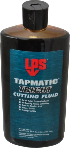 LPS - Tapmatic TriCut, 16 oz Bottle Cutting & Tapping Fluid - Semisynthetic, For Boring, Broaching, Drawing, Drilling, Engraving, Facing, Milling, Reaming, Sawing, Stamping, Tapping, Threading, Turning - Exact Tooling