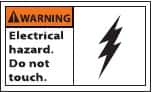 NMC - Accident Prevention Label, Header: WARNING - Legend: Warning - Electrical Hazard - Do Not Touch, English, Black & Orange, 5" Long x 3" High, Sign Muscle Finish - Exact Tooling