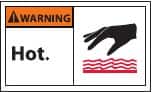 NMC - Accident Prevention Label, Header: WARNING - Legend: Warning - Hot, English, Black & Orange, 5" Long x 3" High, Sign Muscle Finish - Exact Tooling