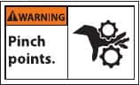 NMC - Accident Prevention Label, Header: WARNING - Legend: Warning - Pinch Points, English, Black & Orange, 5" Long x 3" High, Sign Muscle Finish - Exact Tooling